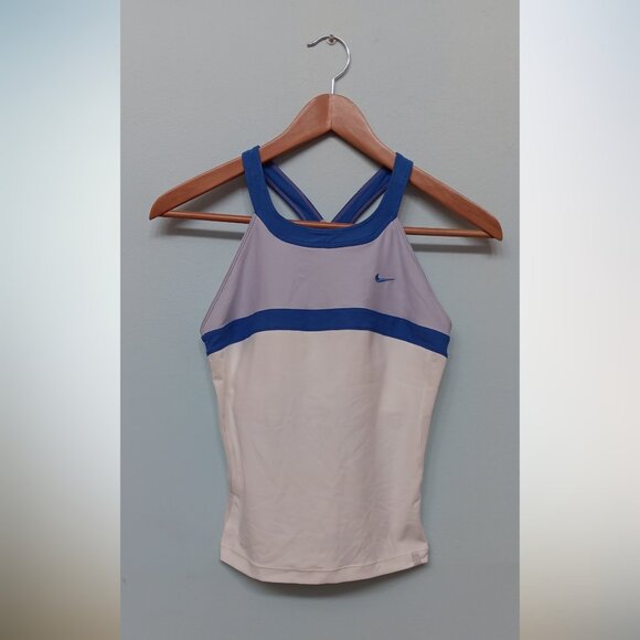 Nike Dri-Fit Sleeveless Racetrack Tank With Built-In Bra White Blue M - Picture 1 of 11